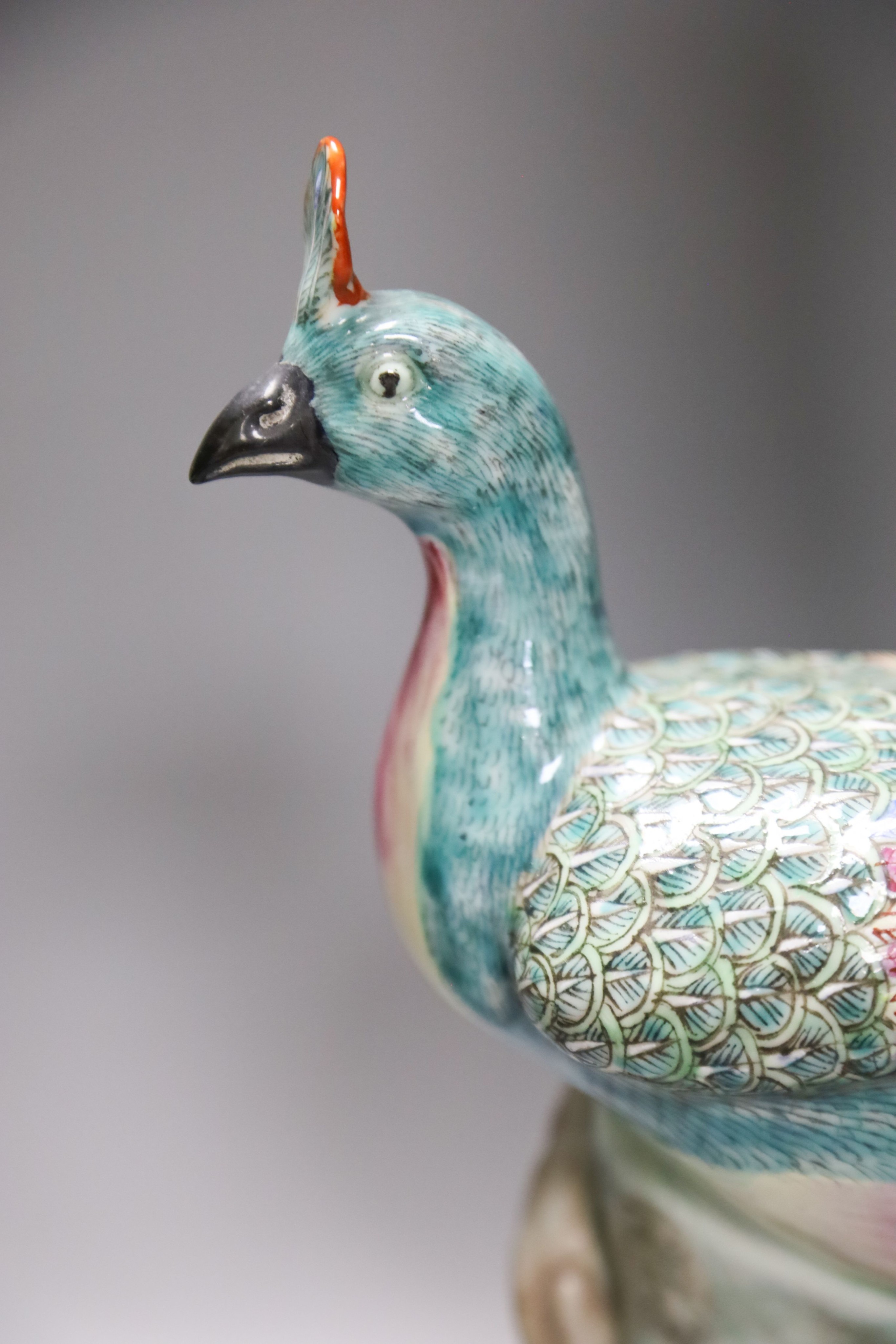 A Satsuma vase and miniature teapot, Chinese porcelain peacock, a glass model of Chinese cabbage and two jars